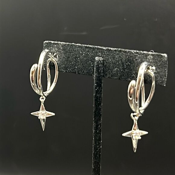 VTG Sterling Silver Post Back Starburst Dangle Earrings, 1.5" - Picture 1 of 6